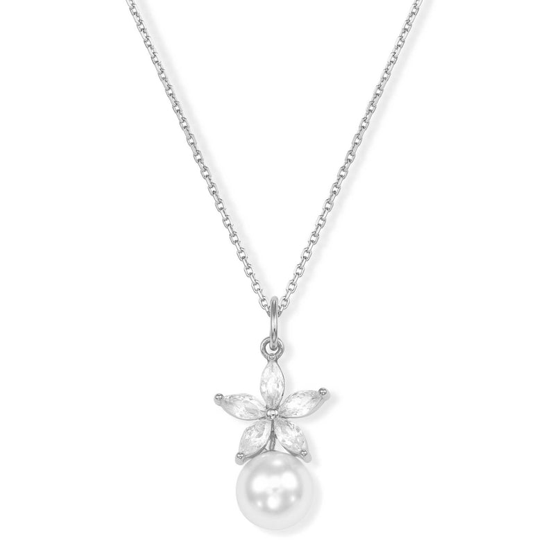 Collana fiore con perla, argento sterling S925