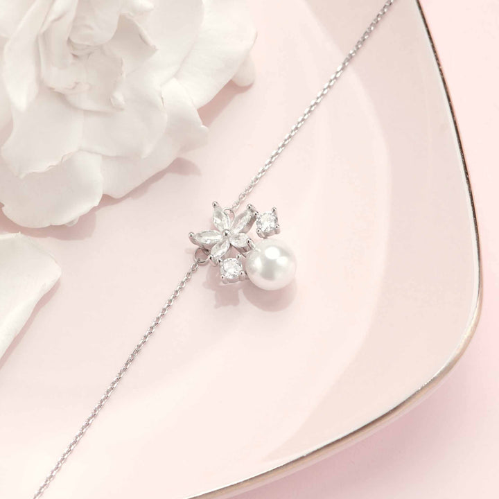 Collier Fleur avec perle, argent sterling S925